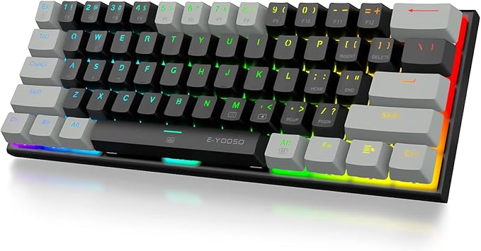 keyboard FH E-YOOSO Z-11 61 Keys Mechanical Gaming Keyboard,Blue Switch 60% Wired Compact Keyboard,RGB Backlit and Metal Panel for Windows,Mac OS-Black Grey