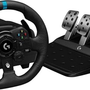 Logitech G923 Racing Wheel and Pedals, TRUEFORCE Feedback, Responsive Driving Design, Dual Clutch Launch Control, Genuine Leather, for Xbox One, PC - Black - KSA Version