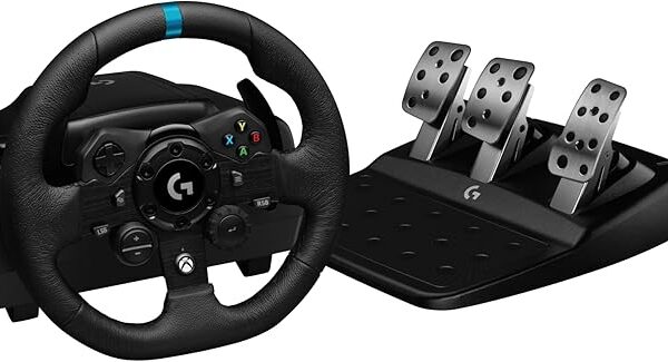 Logitech G923 Racing Wheel and Pedals, TRUEFORCE Feedback, Responsive Driving Design, Dual Clutch Launch Control, Genuine Leather, for Xbox One, PC - Black - KSA Version