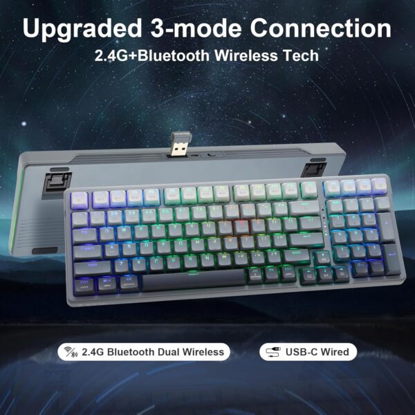 الصورة الثانية لـ E-YOOSO Z-99 Wireless Mechanical Keyboard,Tri-Mode Bluetooth 5.0/2.4GHz/USB-C Hot Swappable Custom,Pre-lubed Linear Switches,Gasket Structure,RGB Backlit Gaming Keyboard for PC/Tablet/PS/Xbox