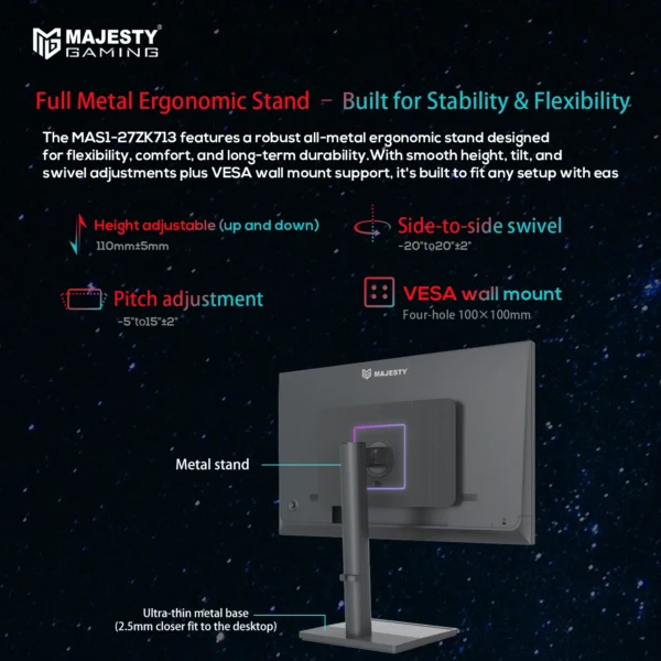 Second image of MAJETY COMPUER MONITOR  200hz شاشاه ألعاب ماجيستي 27 بوصة – QHD 2K، 200Hz، 1ms، FAST IPS، HDR400، G-SYNC & FreeSyn