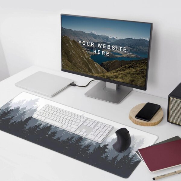 mouse padقاعدة ماوس كبيرة مطاطية غير قابلة للانزلاق للألعاب - حواف مخيطة غطاء قماشي عالي الجودة مكتب ممتدة للوحة مفاتيح والماوس صورة ظلية بنمط غابةة