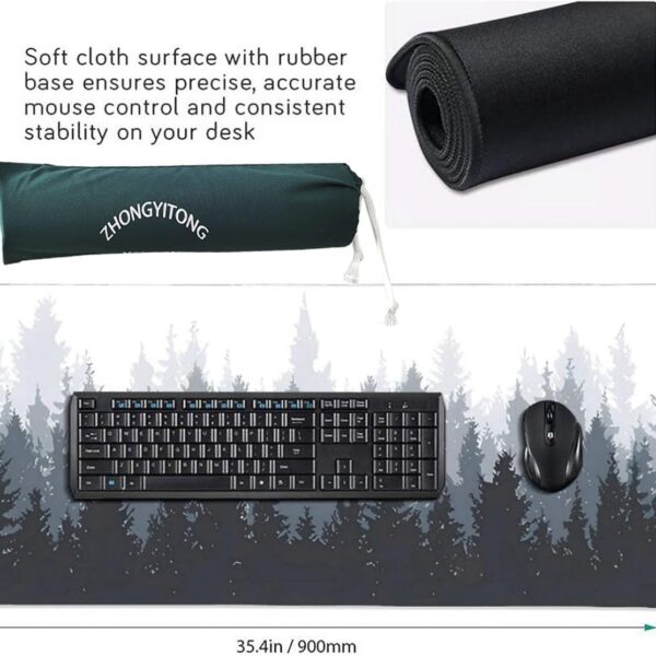 الصورة الثانية لـ mouse padقاعدة ماوس كبيرة مطاطية غير قابلة للانزلاق للألعاب - حواف مخيطة غطاء قماشي عالي الجودة مكتب ممتدة للوحة مفاتيح والماوس صورة ظلية بنمط غابةة