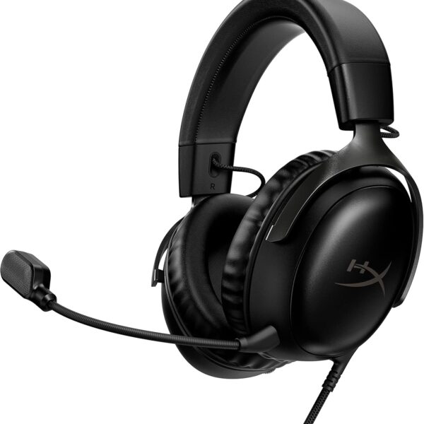 HyperX Cloud III – Wired Gaming Headset, PC, PS5, Xbox Series X|S, Angled 53mm Drivers, DTS, Memory Foam, Durable Frame, Ultra-Clear 10mm Mic, USB-C, USB-A, 3.5mm – Black