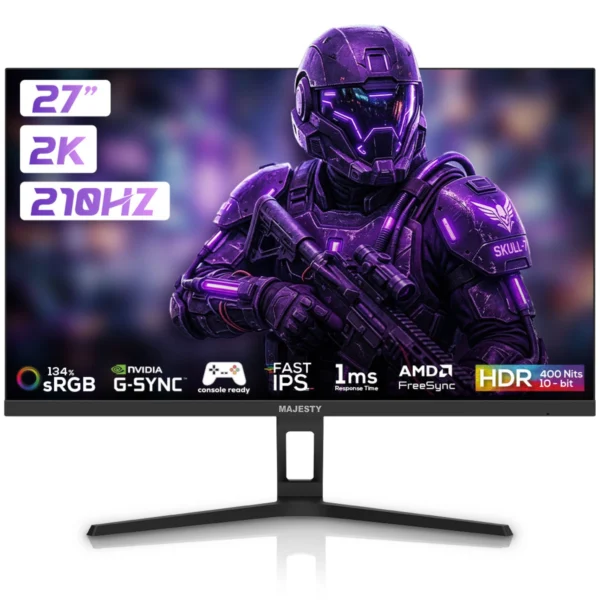 شاشة ألعاب ماجيستي 27 بوصة 2K QHD | 210Hz | 1ms | ULTRA FAST IPS | HDR400 | G-SYNC & FreeSync | HDMI | DP | VESA