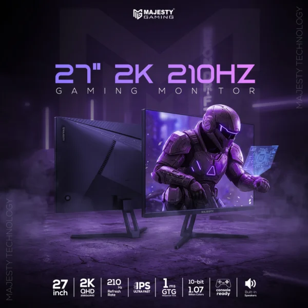 الصورة الثانية لـ شاشة ألعاب ماجيستي 27 بوصة 2K QHD | 210Hz | 1ms | ULTRA FAST IPS | HDR400 | G-SYNC & FreeSync | HDMI | DP | VESA